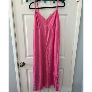 Avenue - Lace Trim Sleep Maxi Dress - pink - size 26/28